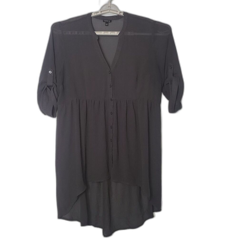 Torrid Dark Gray Roll Tab Sleeve Lightweight Tunic Blouse Womens Size 1X